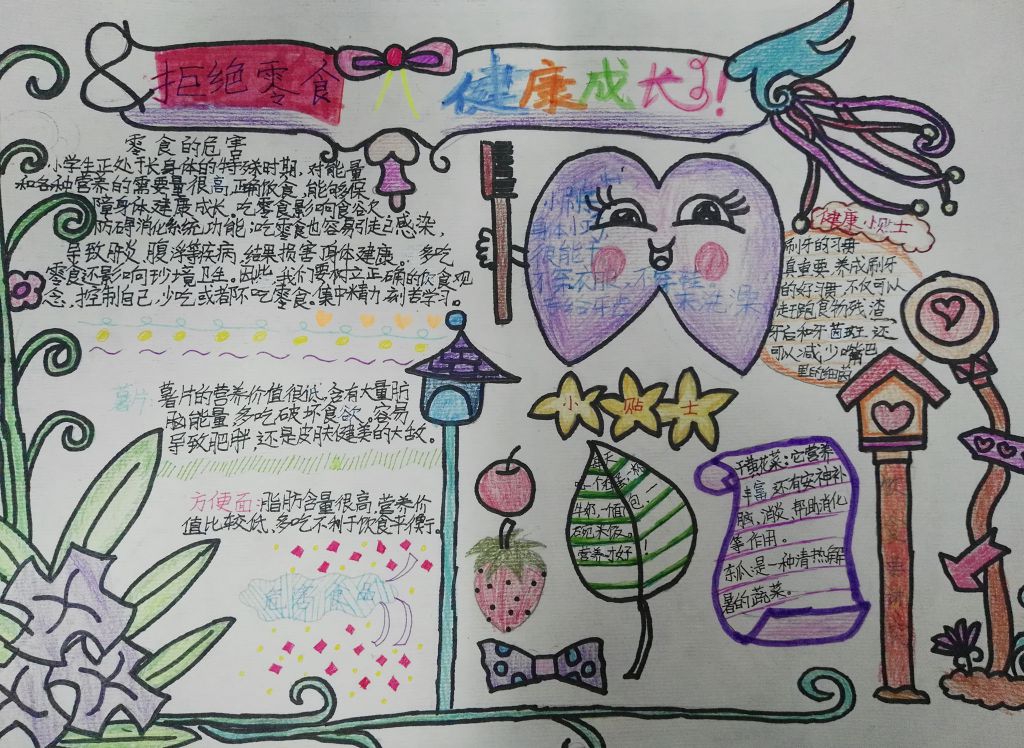 拒绝零食健康成长手抄报版面设计图