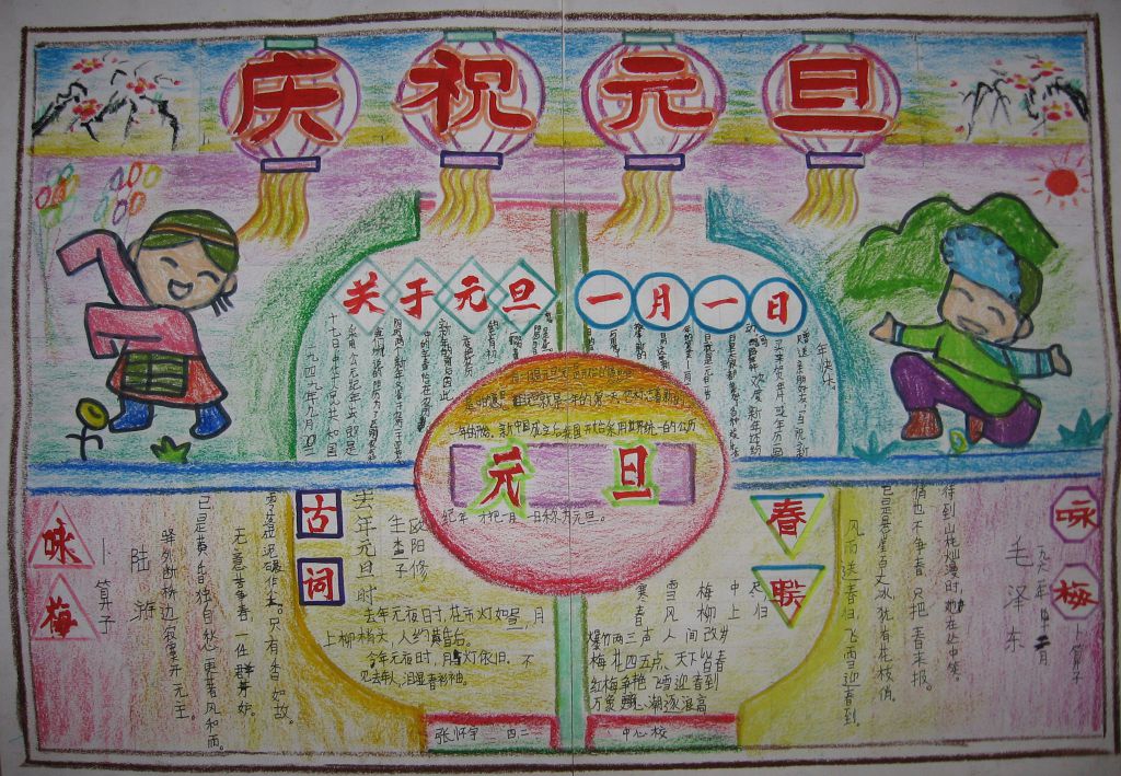 小学生庆祝元旦节手抄报设计：在阳光下成长