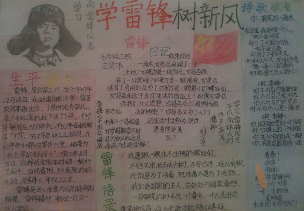 雷锋永留我心手抄报图片