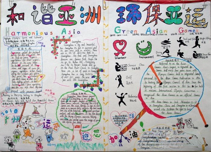 和谐亚洲 环保亚运主题手抄报图片