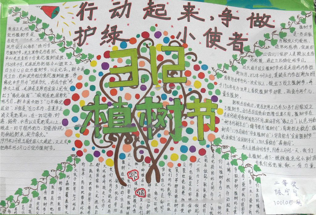 行动起来争做护绿小使者手抄报