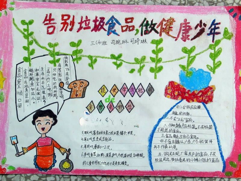告别垃圾食品做健康少年手抄报