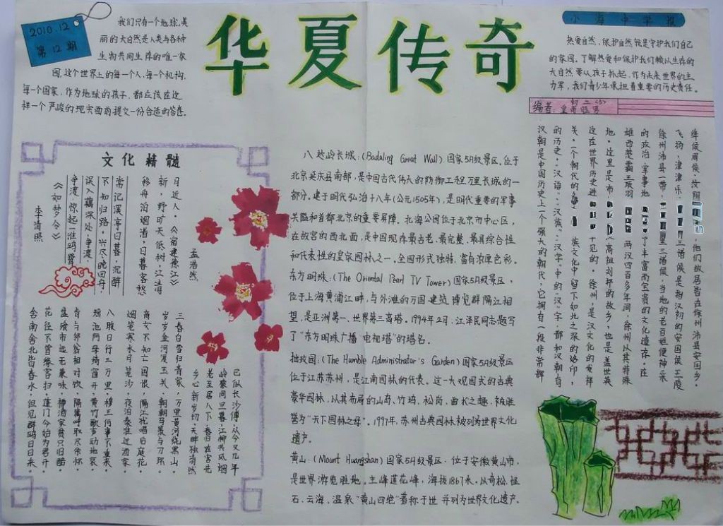 华夏传奇手抄报图片