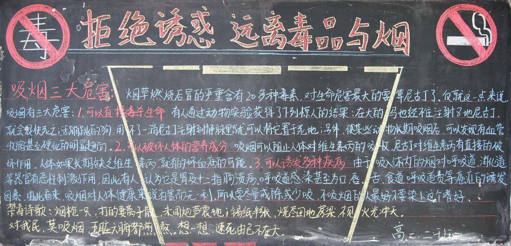 拒绝诱惑远离毒品与烟黑板报