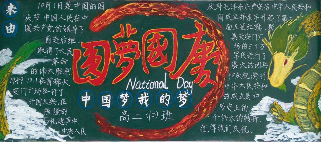 圆梦国庆歌颂祖国河山黑板报
