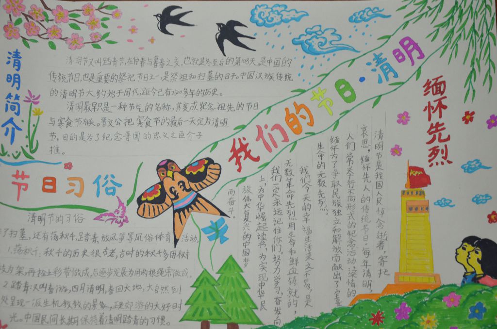 清明节踏青祭扫手抄报