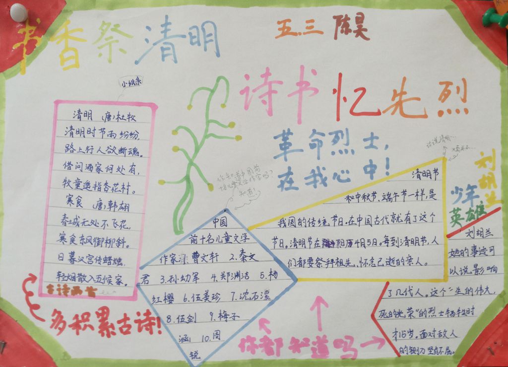 书香祭清明诗书忆先烈手抄报