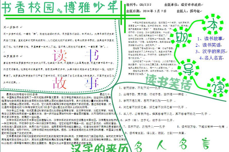 书香校园，博雅少年手抄报