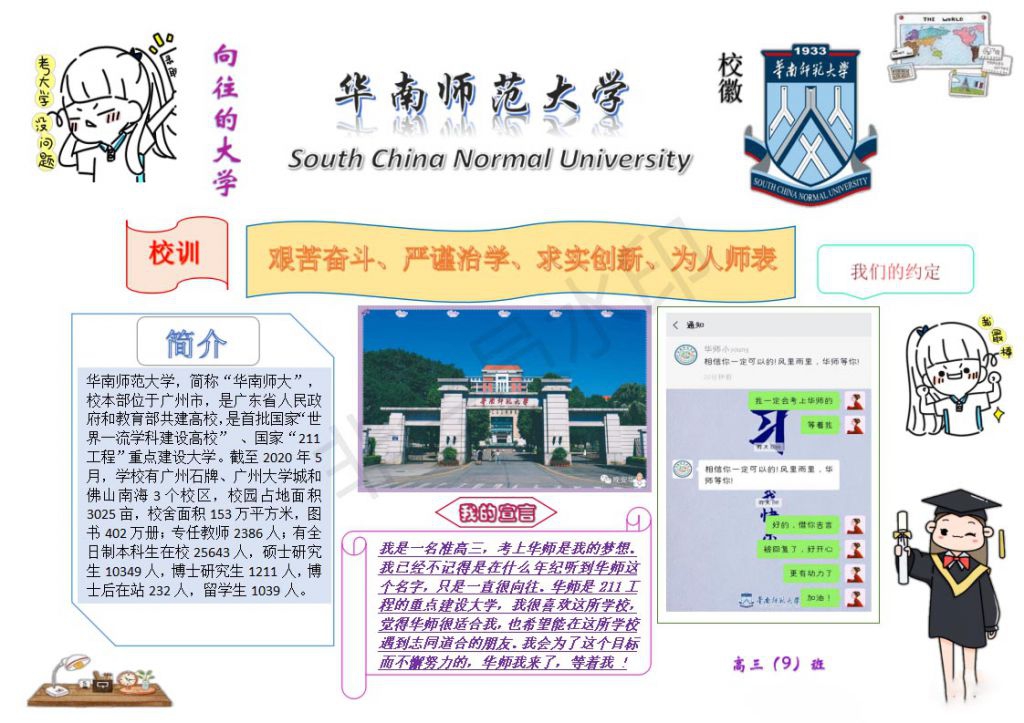 我向往的大学手抄报，华南师范大学