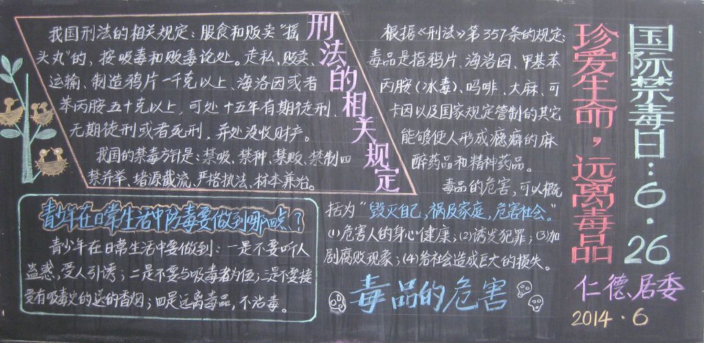 社区国际禁毒日黑板报:珍爱生命远离毒品