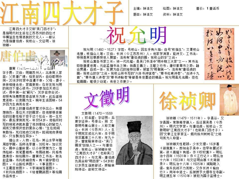 江南四大才子手抄报