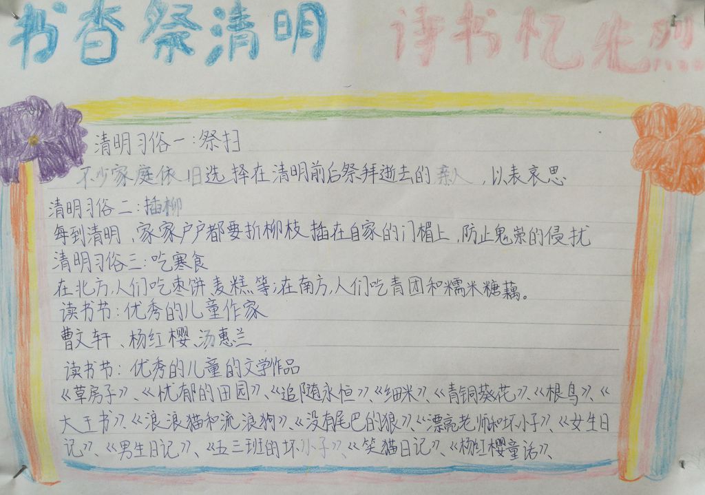 书香祭清明诗书忆先烈手抄报