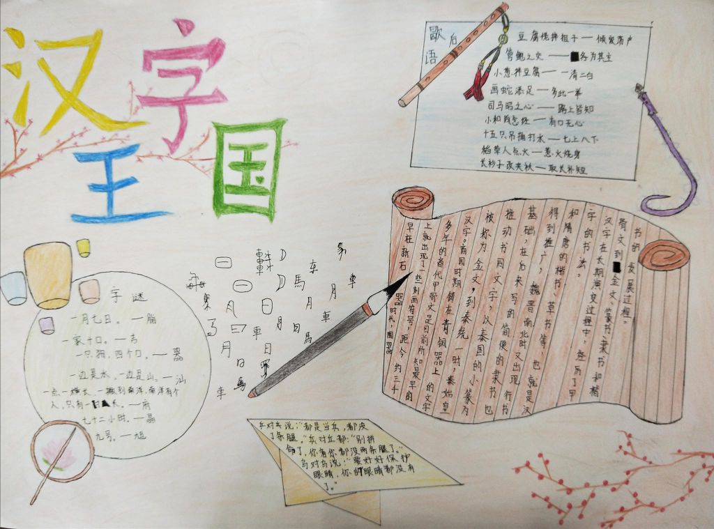 汉字手抄报简单又漂亮，一起遨游汉字王国吧！