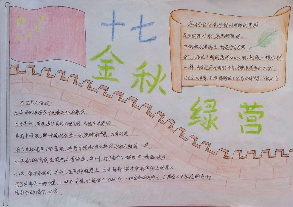 大学生秋季学期军训手抄报：金秋绿营