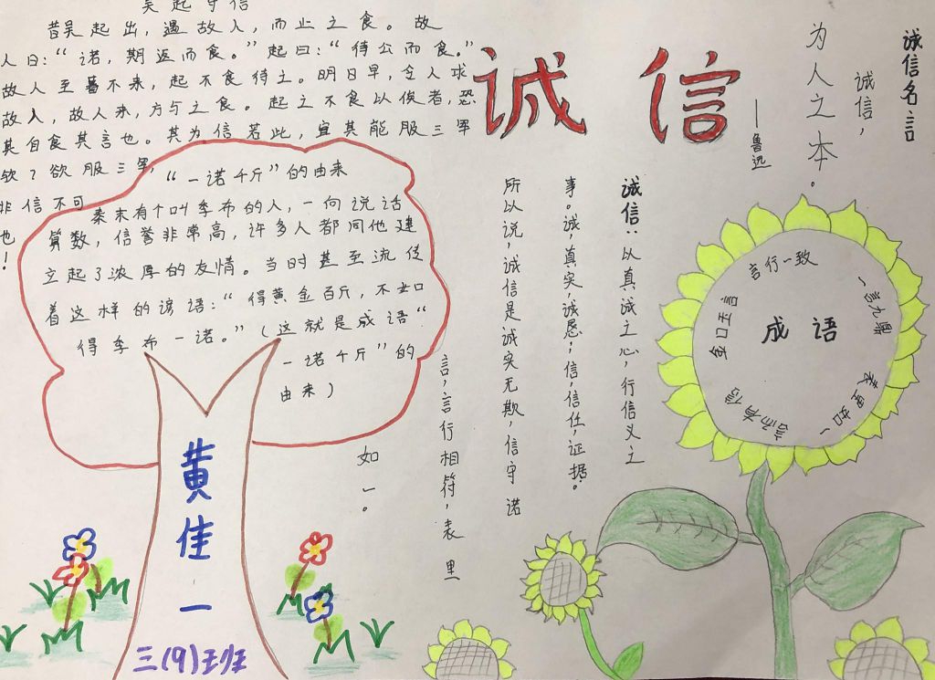 树诚实新风尚做文明小学生手抄报