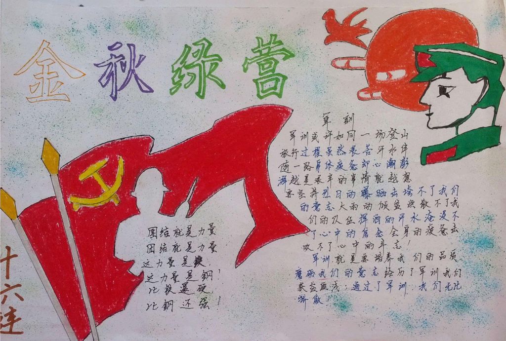 大学生秋季学期军训手抄报：金秋绿营