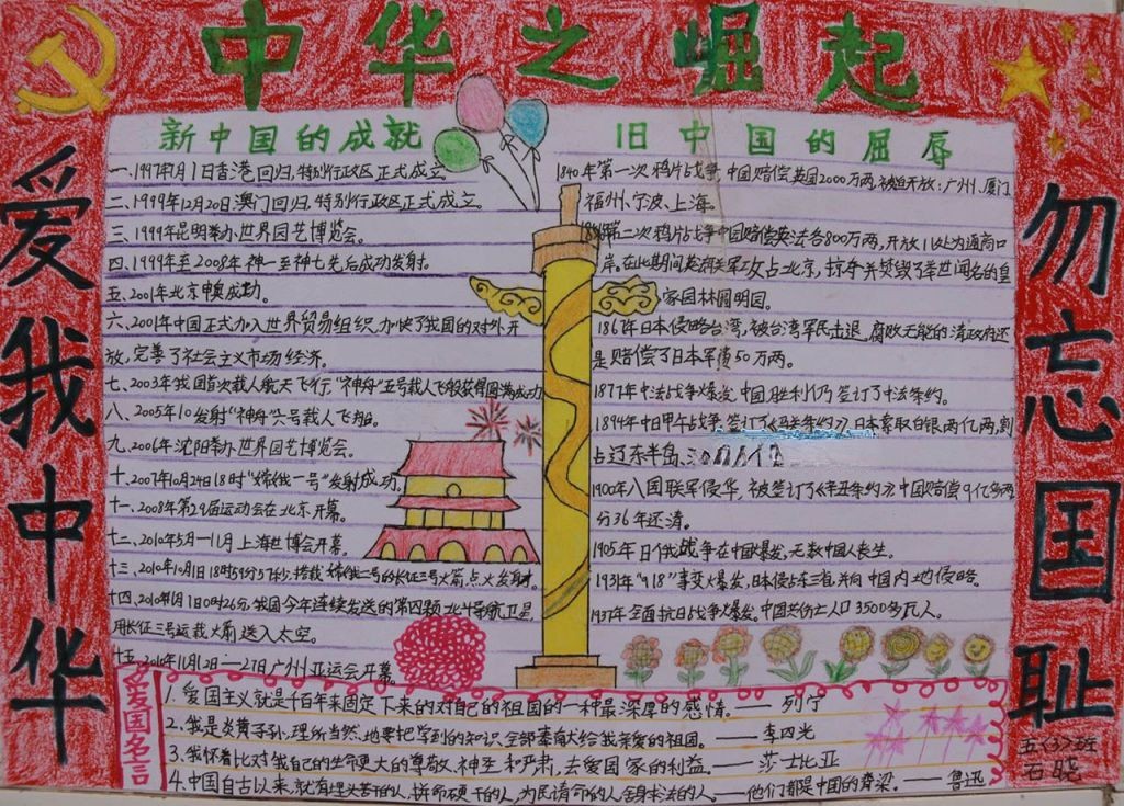 918爱我中华勿忘国耻手抄报