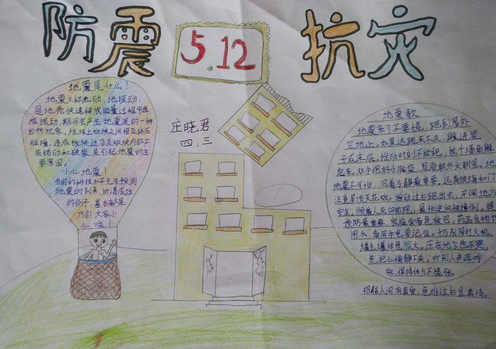 512安全防震手抄报作品展示