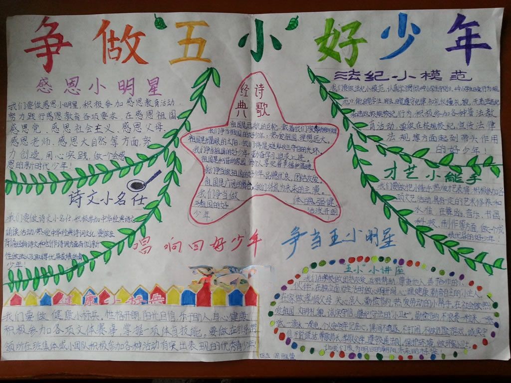 争当五小好少年手抄报