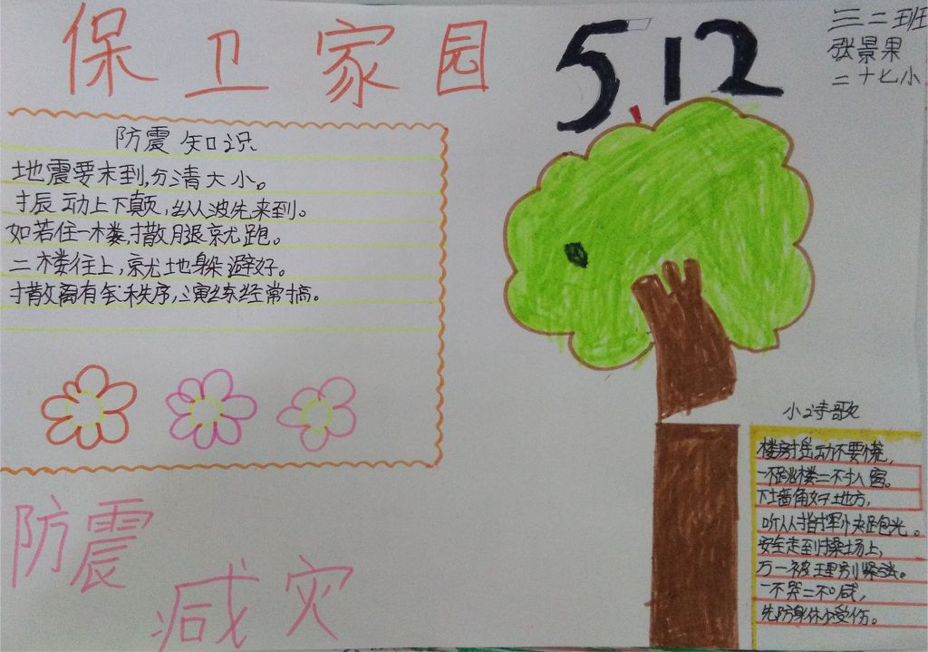 防震减灾保卫家园手抄报