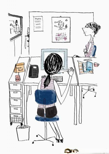 板报插图：消磨时光的无聊女人