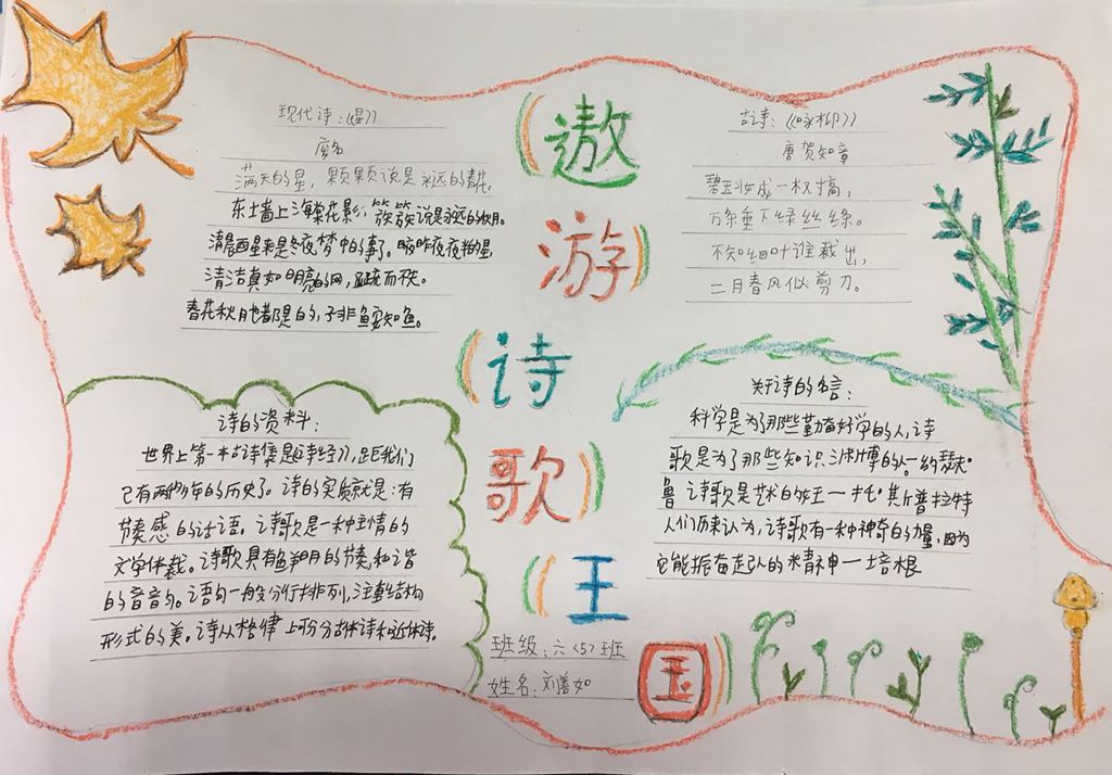 《遨游诗歌王国》手抄报简单又漂亮