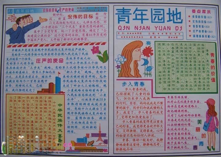 青年园地庆祝五四青年节电子板报设计