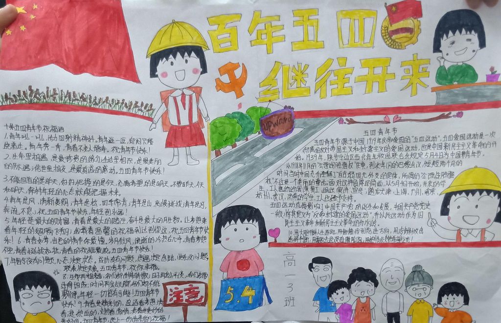 最新五四青年节手抄报，百年五四继往开来