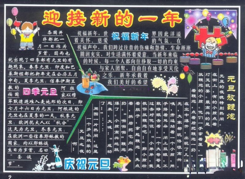 元旦节黑板报设计:迎接新的一年 元旦节黑板报设计:迎接新的一年