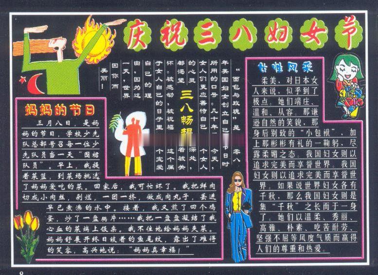 小学生庆祝国际三八妇女节黑板报专题设计：妈妈的节日/三八畅想/女性风采