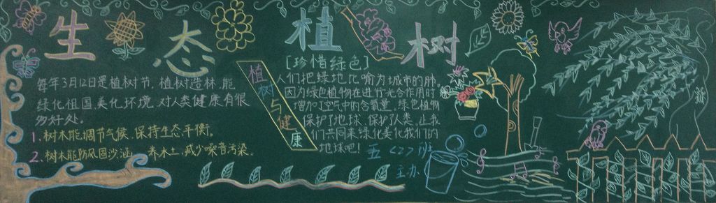 生态植树黑板报图片