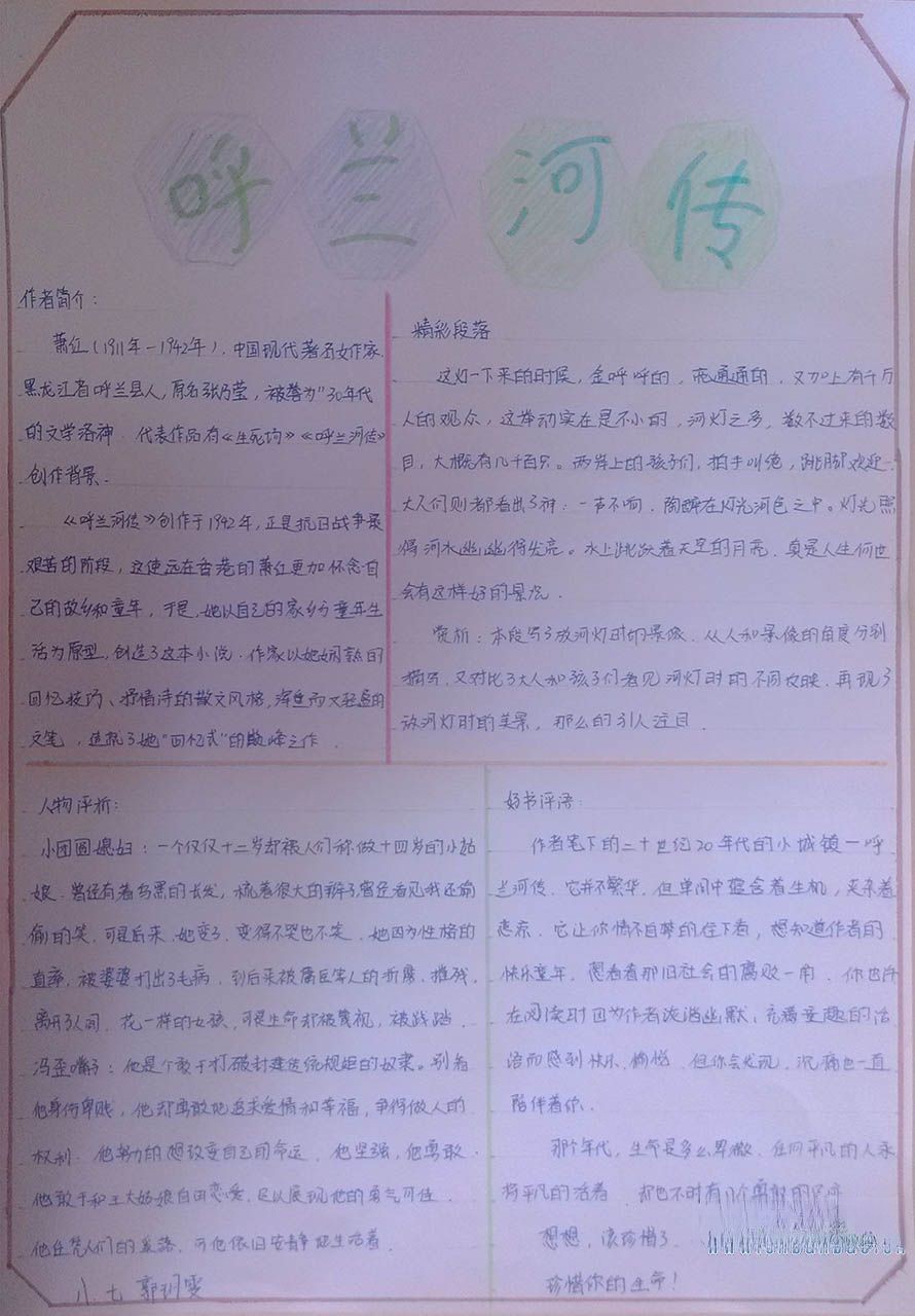呼兰河传手抄报