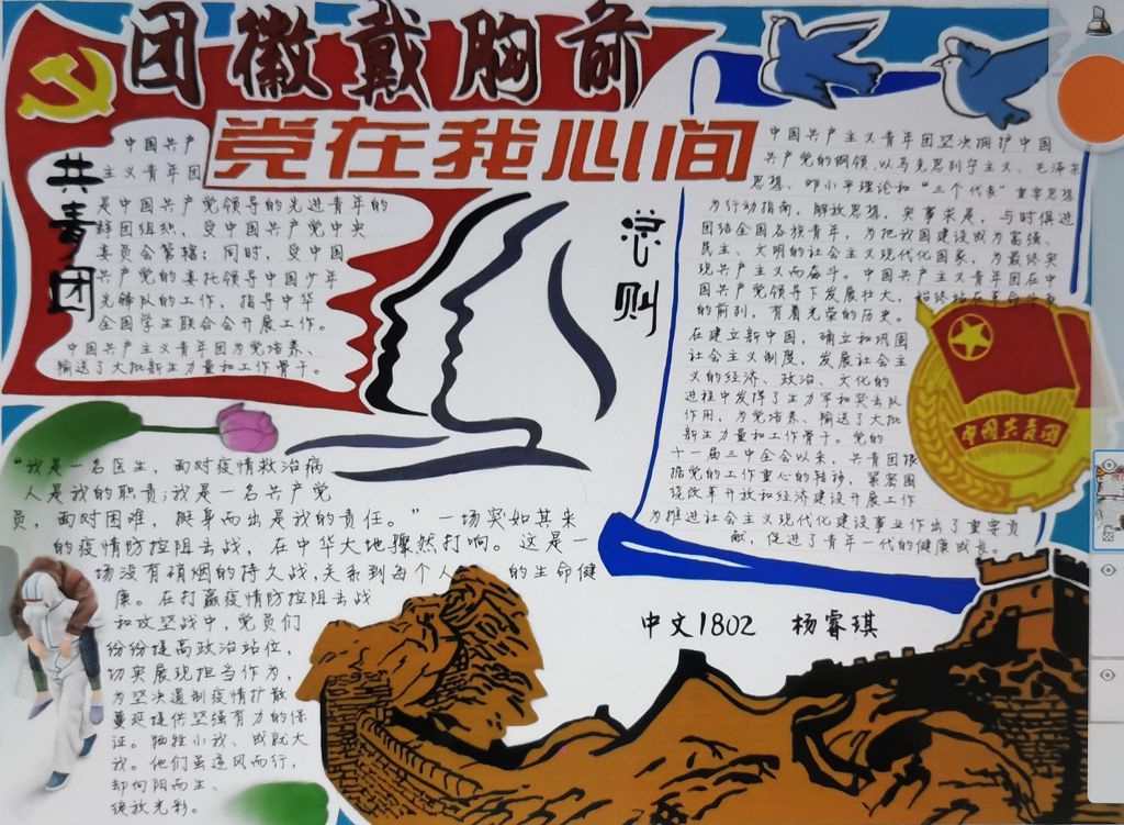 团徽戴胸前党在我心间手抄报