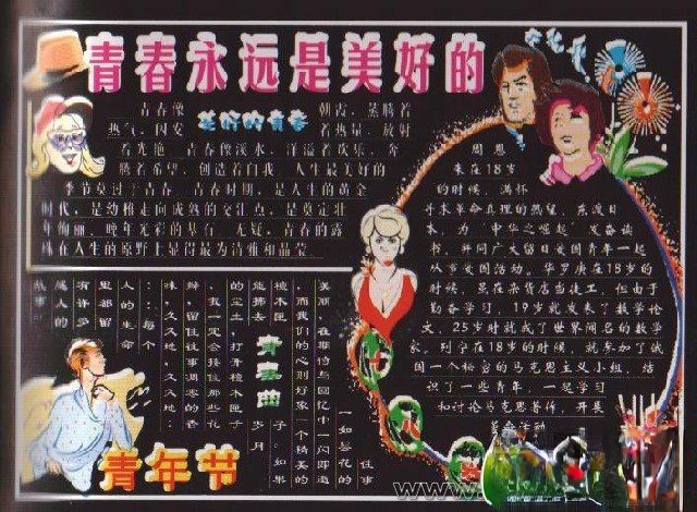 中学生庆祝五四青年节黑板报设计：青春用用是美好的