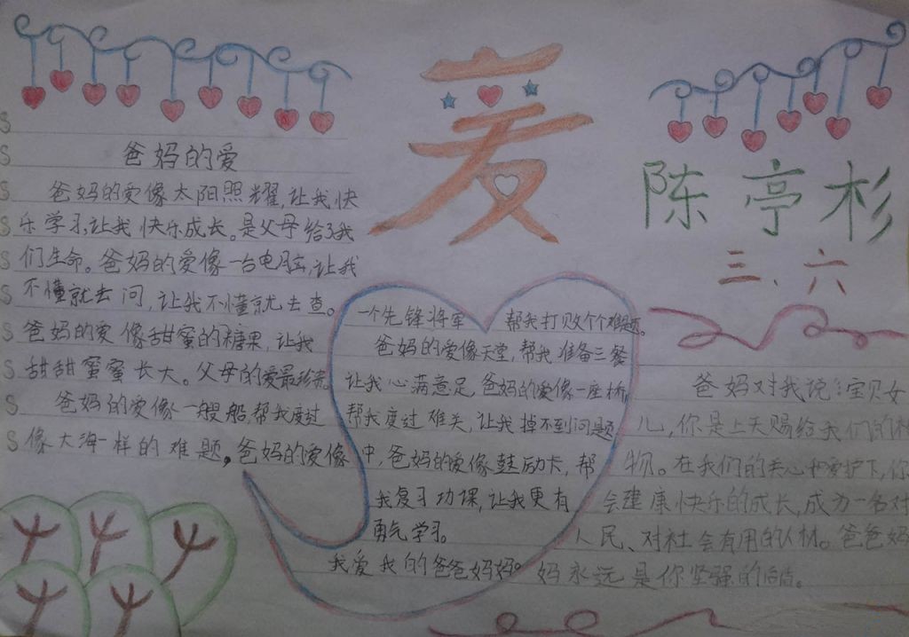爸爸妈妈我爱你手抄报大全