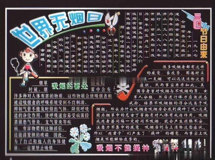 世界无烟日宣传黑板报设计 世界无烟日宣传黑板报设计