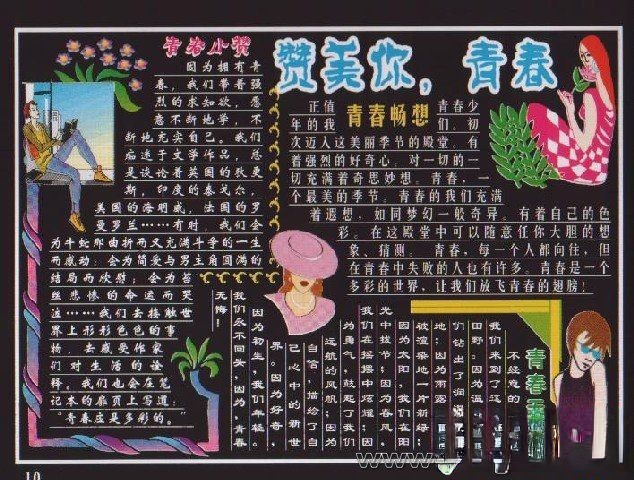 庆祝五四青年节黑板报设计：赞美你，青春