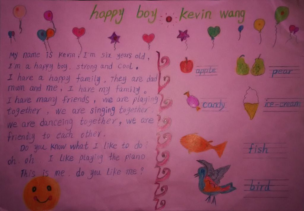 自我介绍英语手抄报:happy boy kevin wang 自我介绍英语手抄报:happy boy kevin wang
