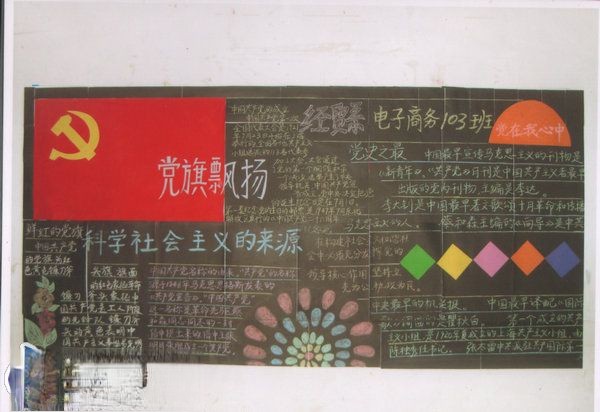 大学生建党节黑板报：党旗飘飘