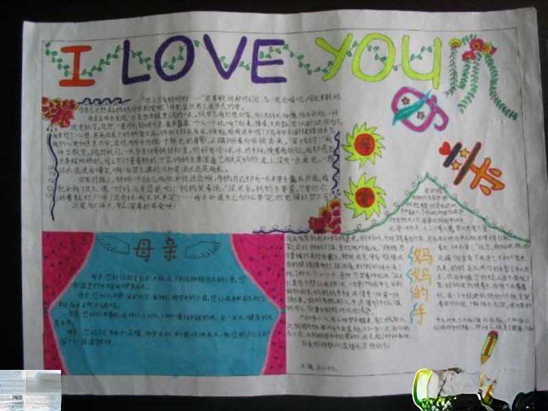 小学生母亲节手抄报：I LOVE YOU 母亲