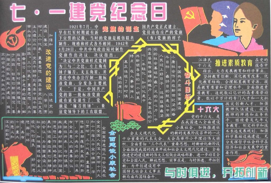 七一建党纪念日黑板报-与时俱进 开拓创新