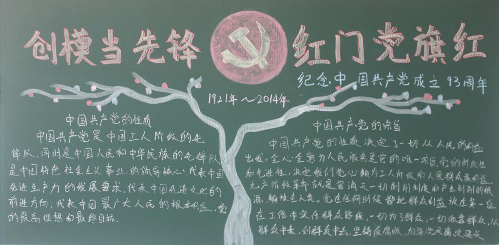 共产党生日黑板报：创模当先锋 红门党旗红