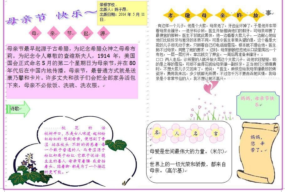 母亲节手抄报电子版作品