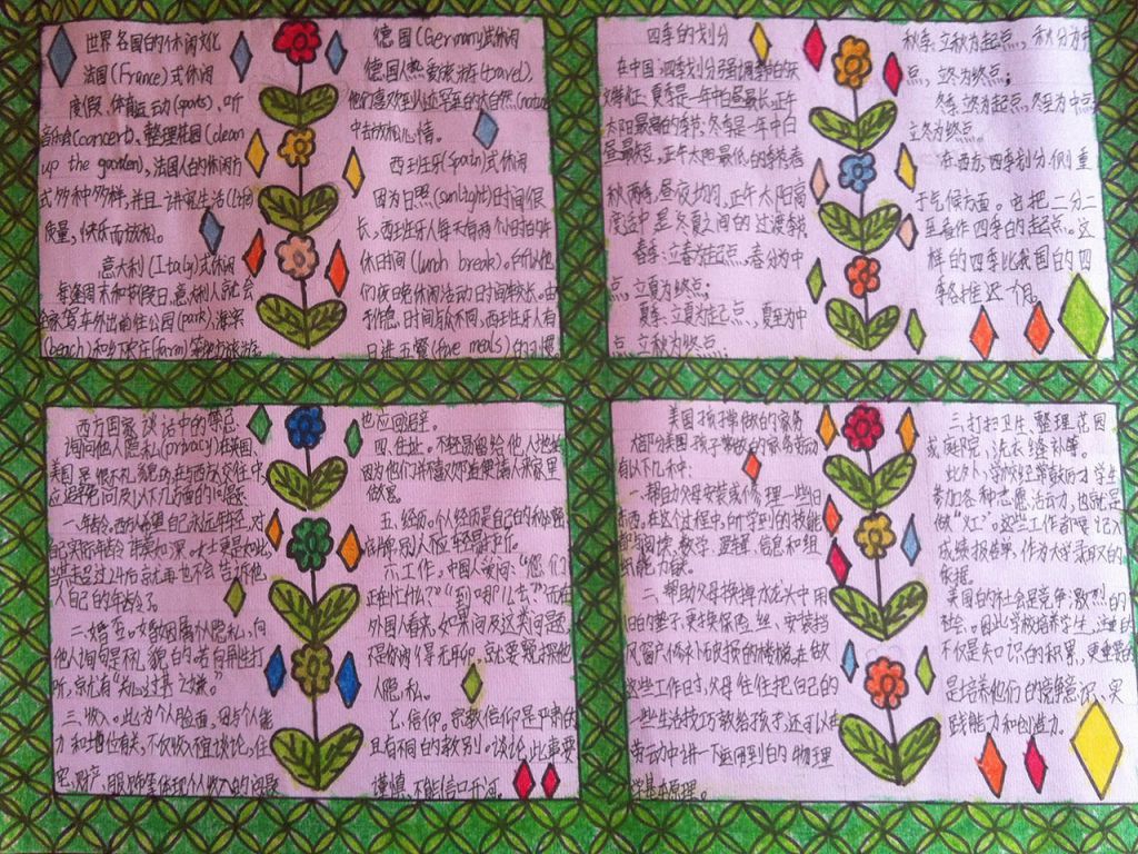 关于四季的英语手抄报 关于四季的英语手抄报