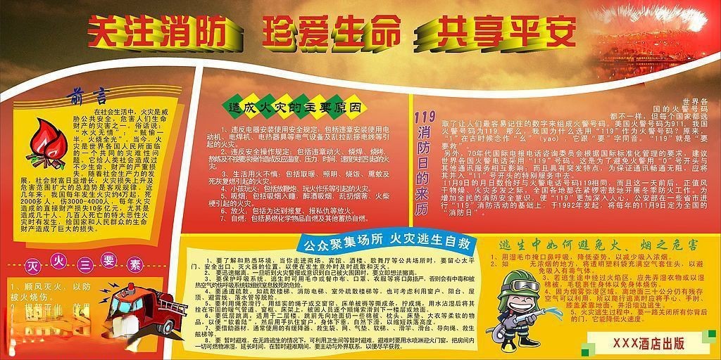 消防板报图片-关注消防 珍爱生命 共享平安