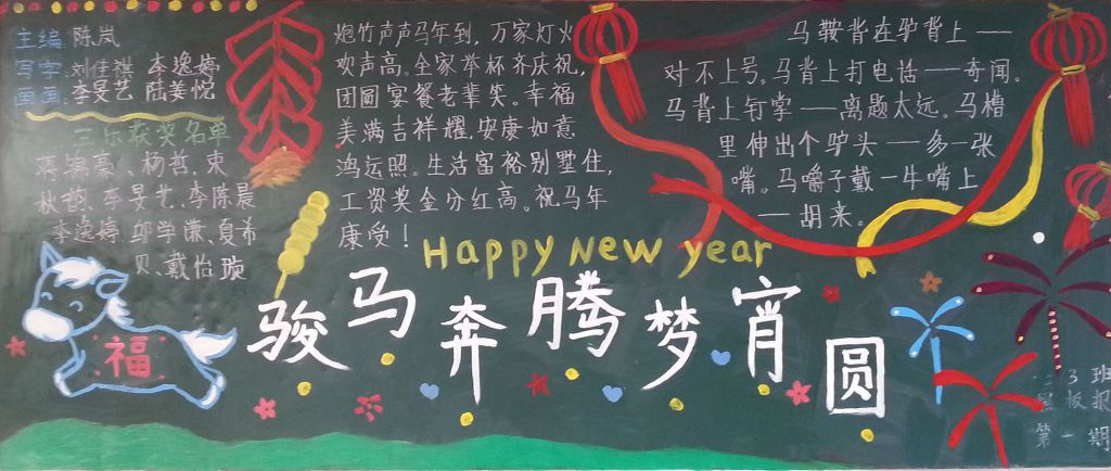 骏马奔腾梦宵圆黑板报