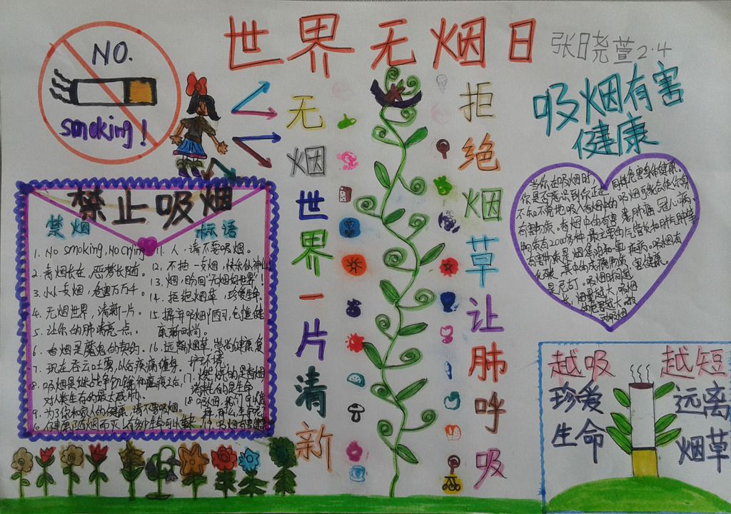 拒绝烟草让肺呼吸手抄报