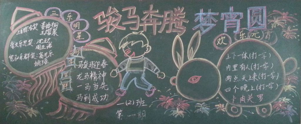 骏马奔腾梦宵圆黑板报