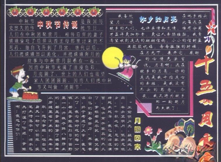 中秋节黑板报设计：十五的月亮