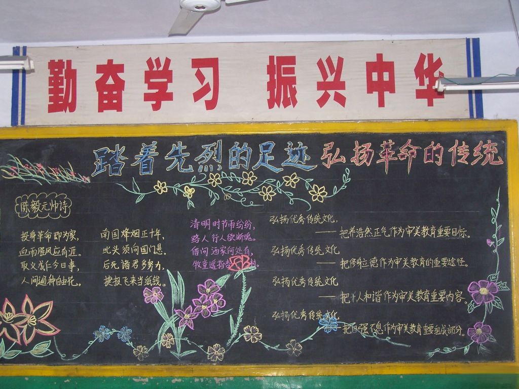 清明高清大图板报：踏着先烈的足迹 弘扬革命的传统